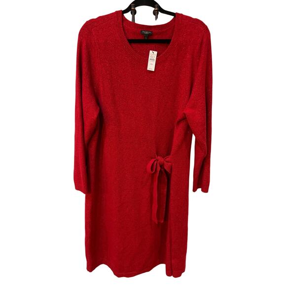 Talbots Red Side Tie Shimmer Shift Sweater Dress NWT Holiday Sparkle 2XP - Picture 2 of 9